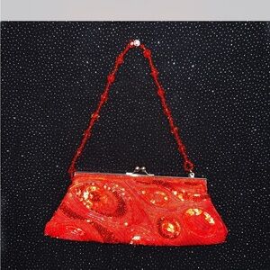 Elegant Red Beaded Evening Clutch